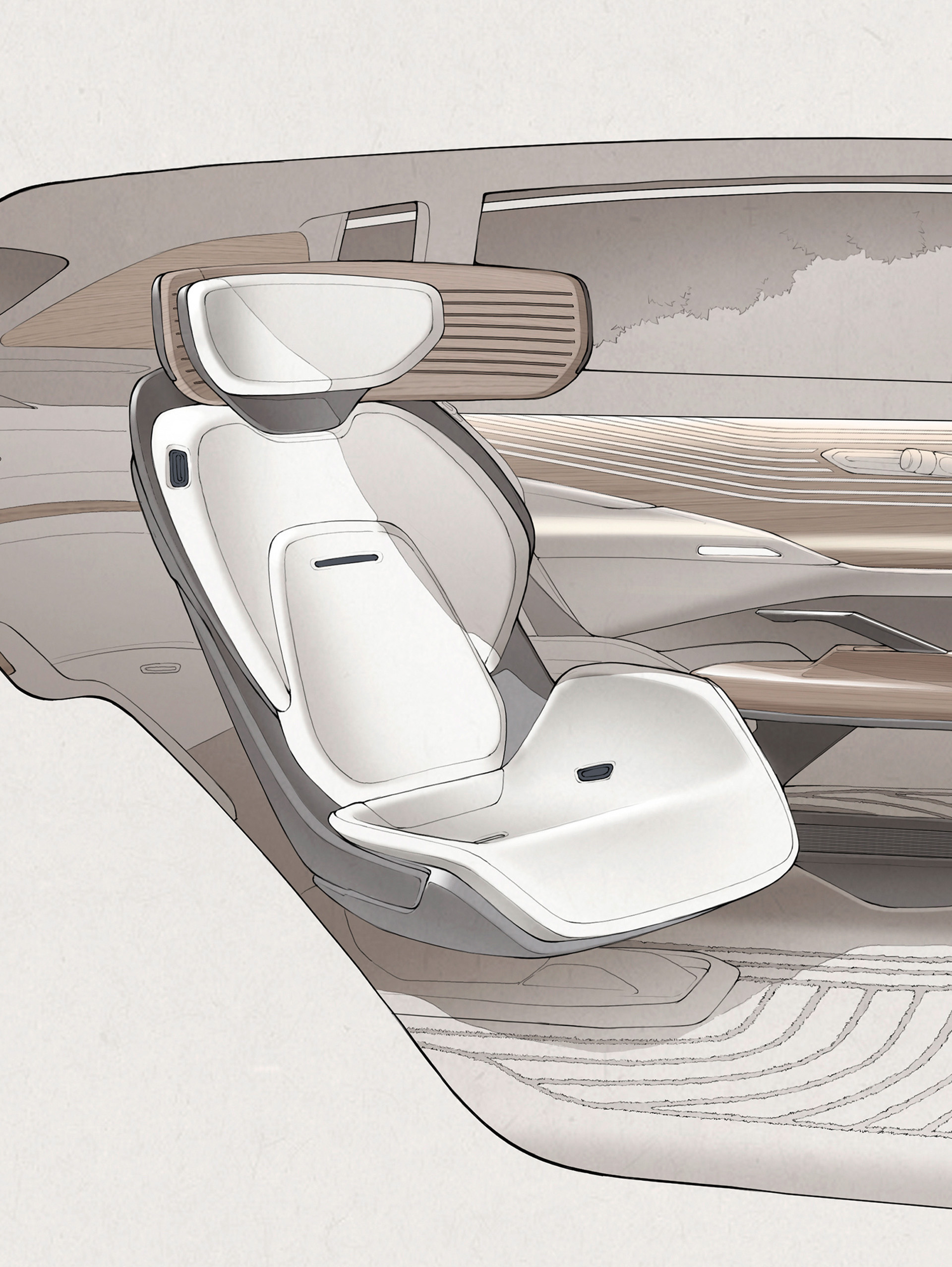 A sketch depicts a full-scale car seat in the Audi urbansphere concept{ft_concept-vehicle}.