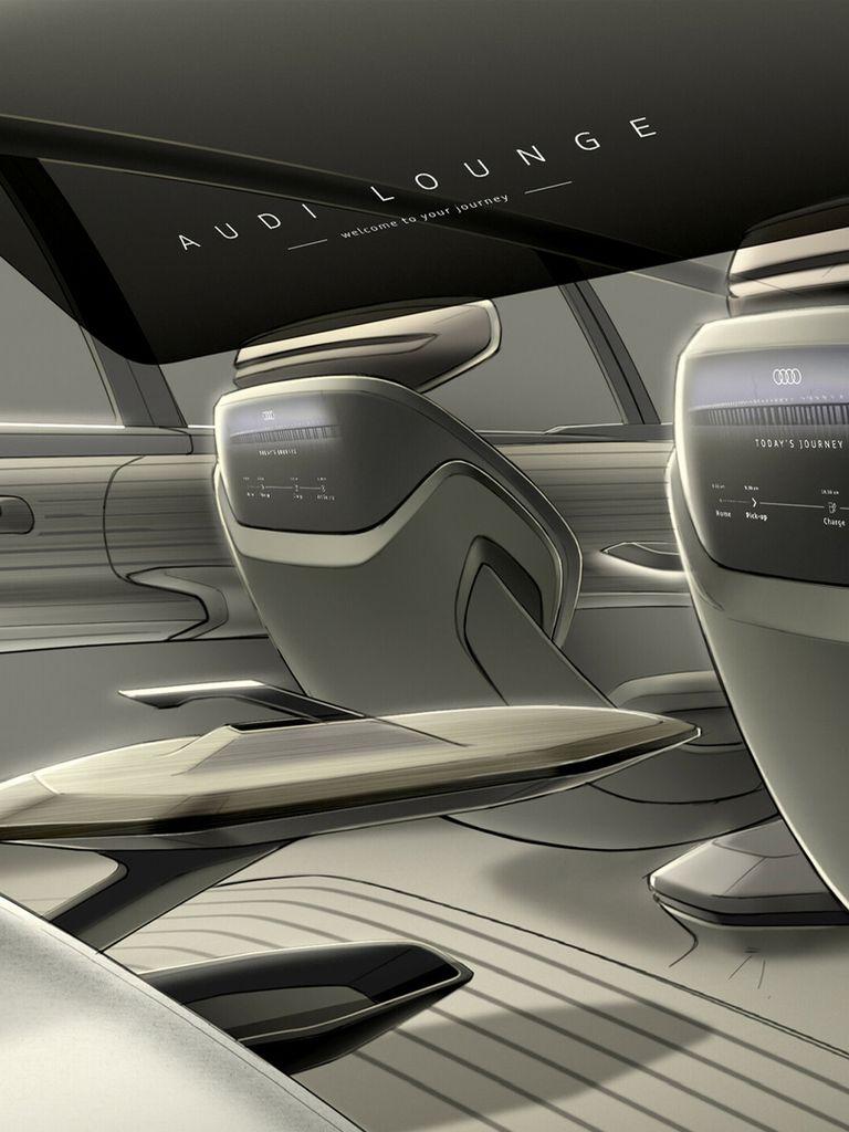 A digital sketch shows the vehicle interior as an Audi lounge.
