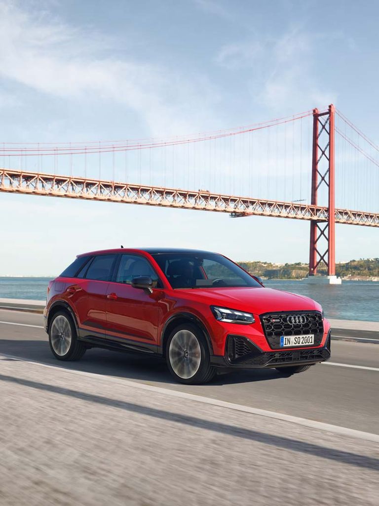 Audi SQ2 with a bridge in the background